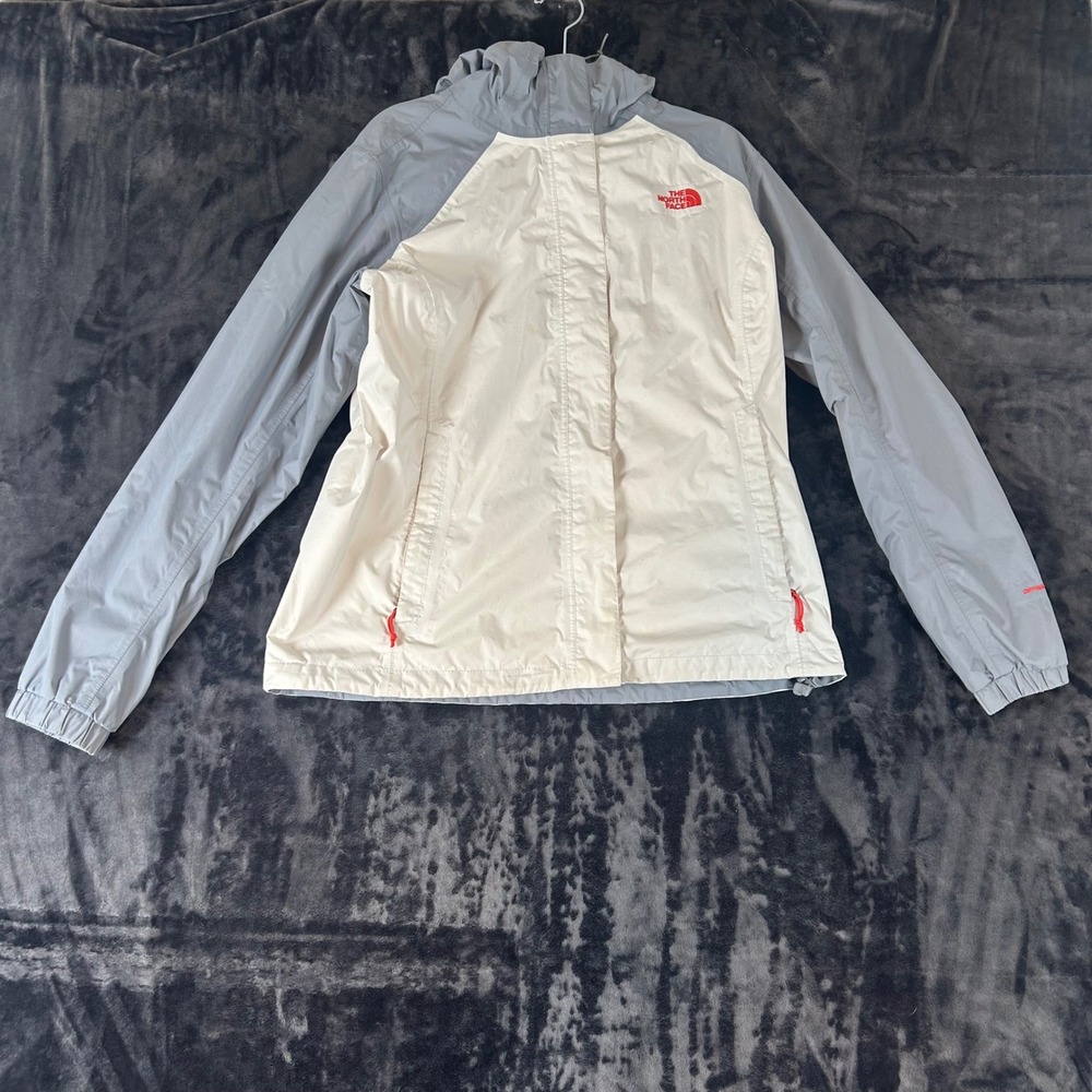 The North Face Rain Jacket Womens Medium Cream Grey DryVent Hooded Shell